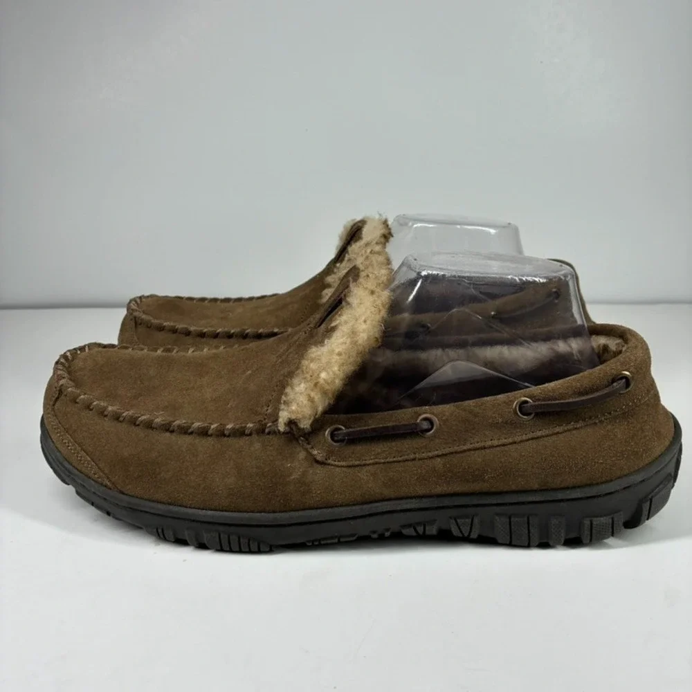 Clarks Men's US 12M Brown Suede Faux Fur Lined Venetian Moccasin House Slippers